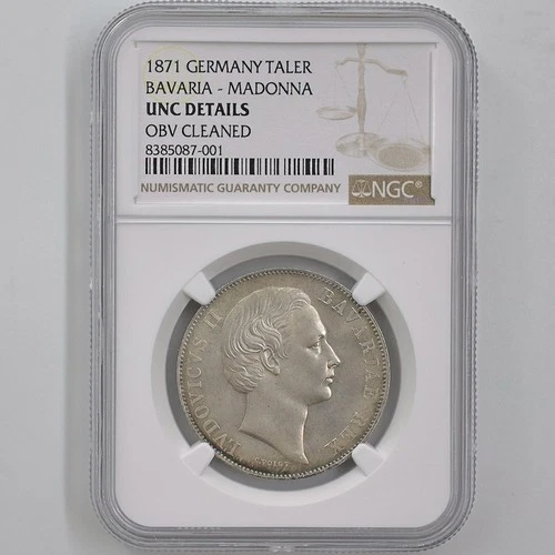 1871 Germany Bavaria Ludwig II Madonna 1 Thaler Silver Coin NGC UNC DETAILS