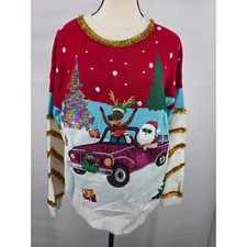 Blizzard Bay Womens Santa Reindeer Convertible Ugly Christmas Sweater Red Small