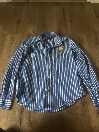 VTG 80's Ralph Lauren Sport Women's Size 14 Shirt Button Up Crest Navy Striped