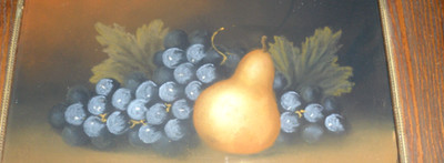 Antique Early 1900s Still Life Art Fruit Pear & Grapes In Gilt Wood Frame Signed