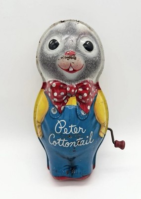 Vintage 50s Mattel Peter Cottontail Tin Wind Up Toy Easter Bunny Display