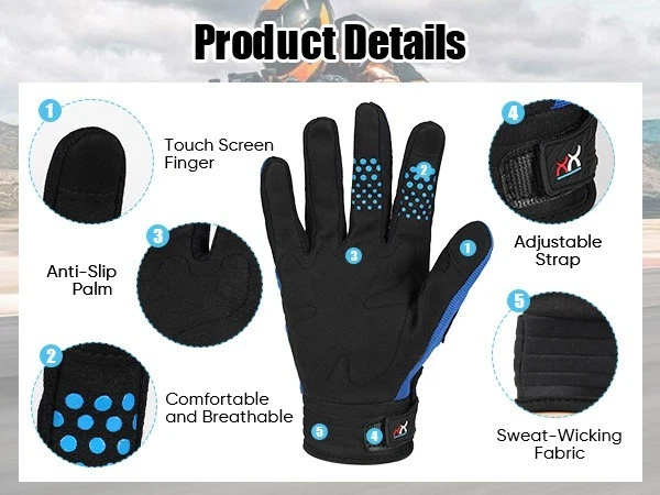 Guantes deportivos para motocross con pantalla táctil de dedo completo Foto 4 de 4