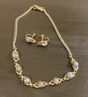 VTG Gold Costume Jewelry Set Choker Necklace Screw Clip  Earrings Glass