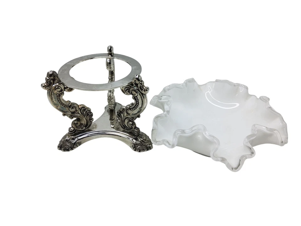 Plato de plata Godinger vintage, soporte de jarrón con plato de volantes estilo fenton Foto 4 de 4
