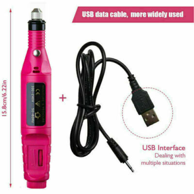 Kit Manucure Pédicure électrique Portable - Perceuse Ongles 9W USB - 12V - Vitesse Réglable - Avec Tampon Lime - Soin à Domicile