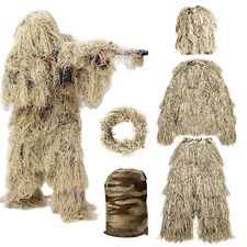 5pc Ghillie Suit3D Camouflage Hunting Apparel Include Jacket Pant Hood Carry Bag