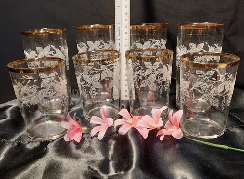 8 Bartlett Collins Grapevine & Gold Glasses - 4 Tall, 4 Medium - Picture 4 of 5