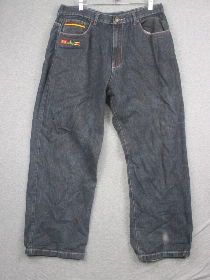 Vintage Y2K Red Ape Baggy Jeans 36 Dark Grey Embroidered Grunge Hip Hop RARE - Image 2 of 4
