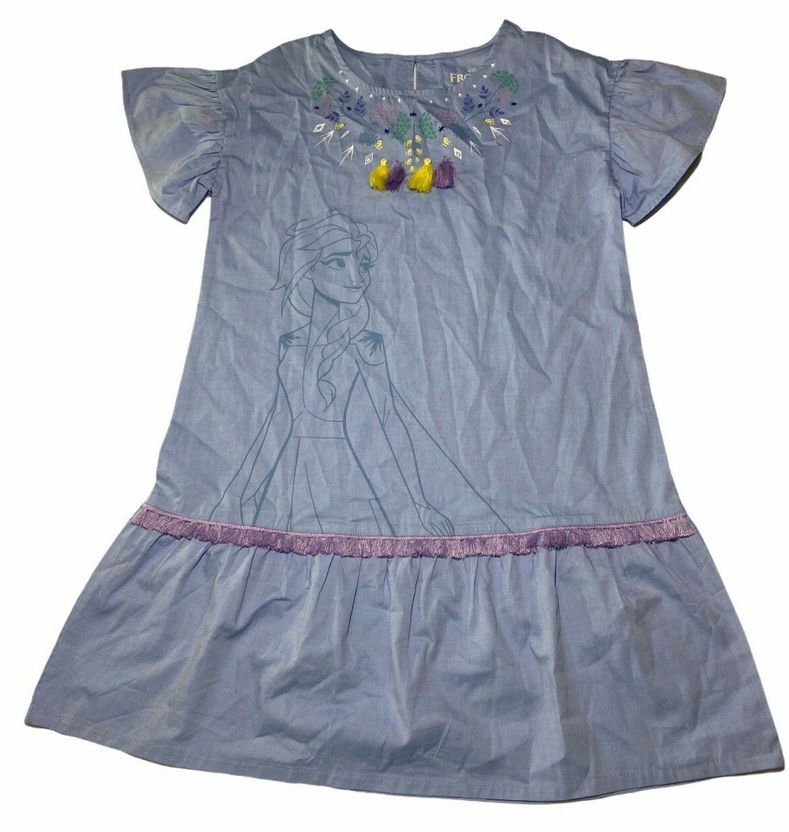 Girls Disney Frozen 2 Peasant Tunic Dress Cotton Chambray Casual Size XL  Fringe | eBay