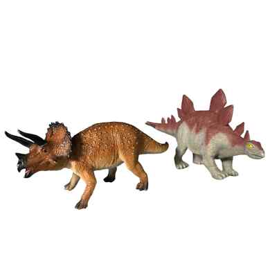 Set of 2 Dinosaur Figurine Mojo Triceratops and Stegosaurus 