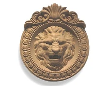 Carved Lion Head in Round frame. Wall Plaque / Applique 