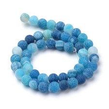 Frosted Agate Gemstone Beads - 8mm - Natural Dyed Blue Round Crackle Crystals