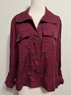 Ann Taylor LOFT Three-Button Cropped Shirt Jacket Merlot/Wine Size S
