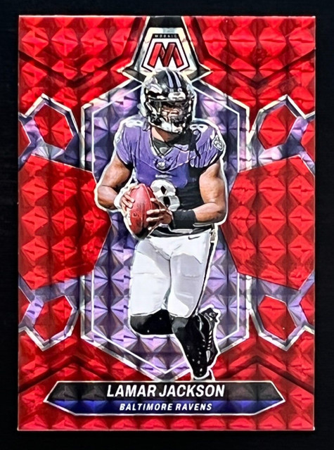 2024 Mosaic Lamar Jackson Red Prizm Parallel Baltimore Ravens No 15