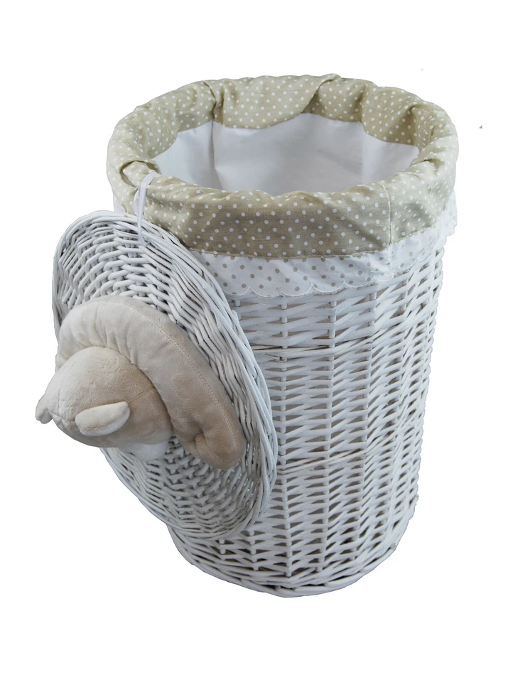 Wäschekorb weide rund weiß m. Plüschtier Bärchen 2x Varianten - Bild 3 von 4