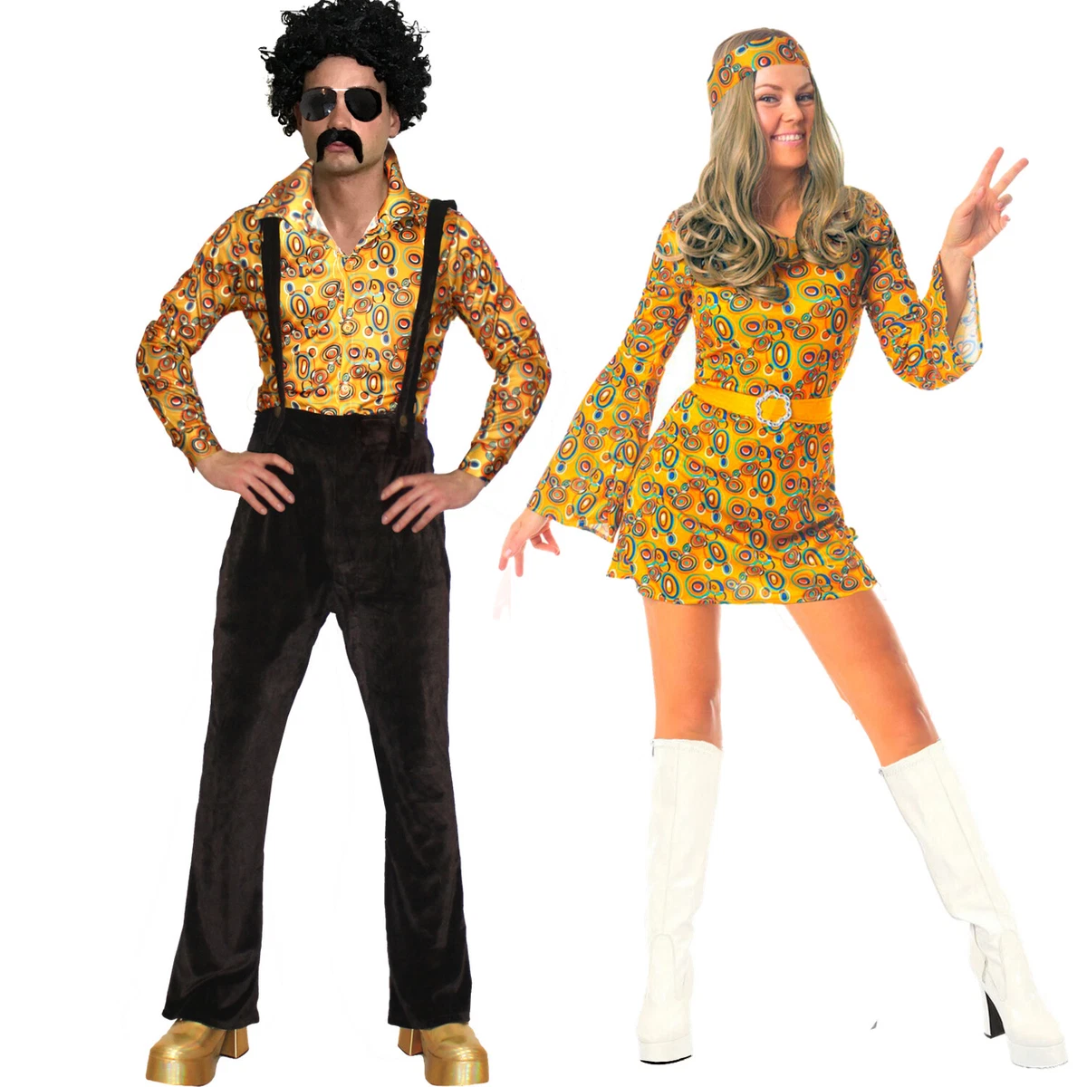 60s 70s Hippy Chick Costume Gogo Fancy Dress Ladies Hippie Retro