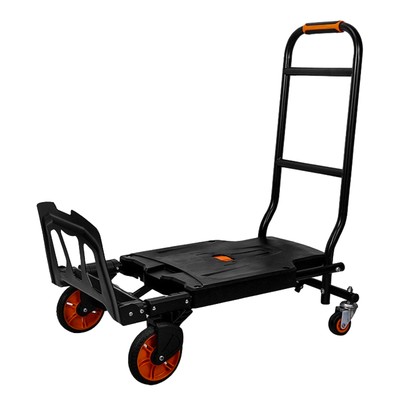 Folding Hand Truck 2-in-1 Collapsible Climb Trolley Cart With 4 Wheels Black 