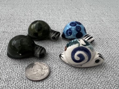 Tonala Folk Art Pottery Snail Figurines - Small/2 Inches - Marked. 4 Snails
