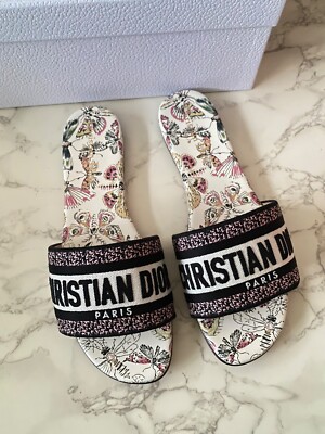 New Christian Dior Floral Dway Slide Sandal Mules Mule Slides