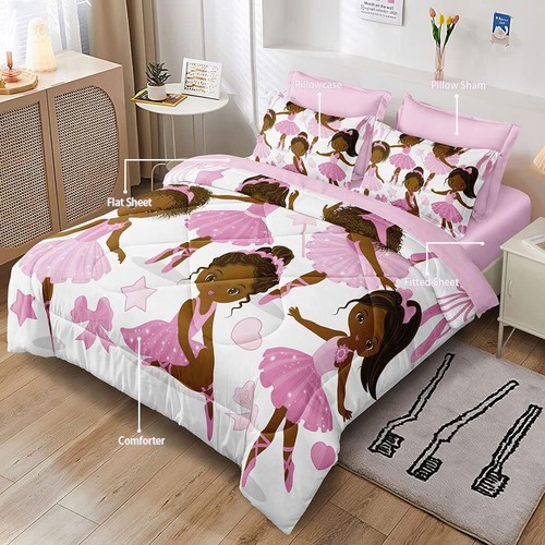 Black Girl Magic Comforter Set Full Size Pink Princess Full, White Brown - Picture 3 of 7