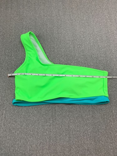 Two Tone One Shoulder Bikini Tankini Swimsuit Top Girls 15-16Y Neon Green Teal - Picture 9 of 12