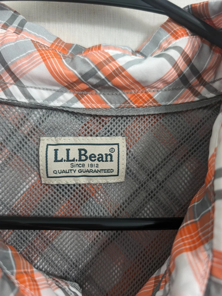L L Bean Hombres 2XL Camisa Cool Wave Naranja Gris Cuadros Mangas Largas Senderismo Botón Foto 2 de 4