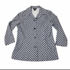 Pure Amici Geometric Print Buttons Blue White Stretching Blazer Jacket Sz S Nwot