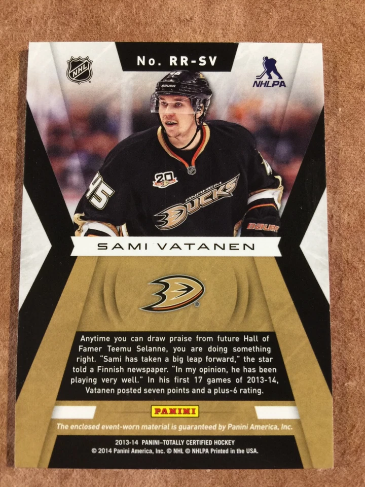 SAMI VATENEN 2013-14 PANINI Totally CERTIFIED Hky Rookie Roll Call Swatch #RR-SV - Image 2 of 2