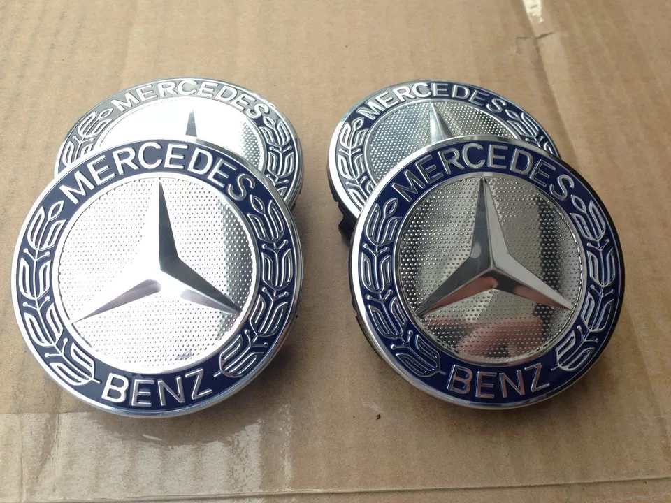 Set of 4 Mercedes Benz Wheel Center Caps Black Silver Blue 75MM AMG ...