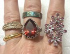 Rings red stone, gold tone band, inlay stones, pink crystals size 8. ALL 5 rings — photo 1