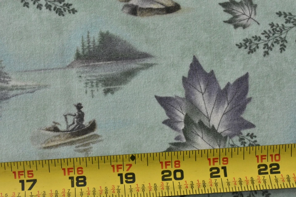 By 1/2 Yd, "Canoe Country" Scenes on Green Flannel, Moda, Holly Taylor, P8946 - Image 4 of 4