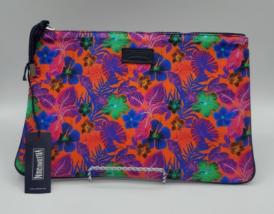 VILEBREQUIN Pink Blue Multicolored Hibiscus Floral Beach Pouch Clutch MEDIUM NWT