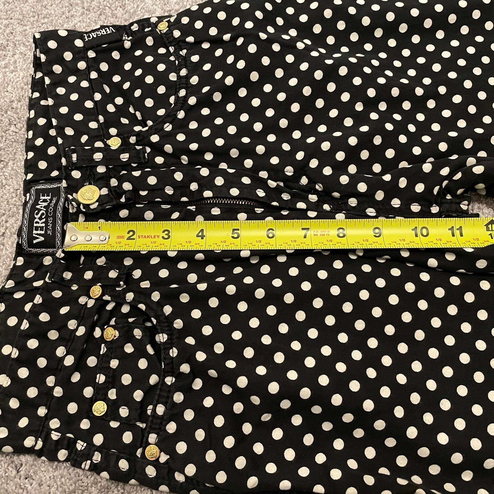 Jeans vintage Versace Jeans Couture donna taglia 26 x 28 nero a pois (C5)