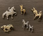 Vintage  6 Horse Figural Brooches Lot Rhinestones, Gold/silver Tone