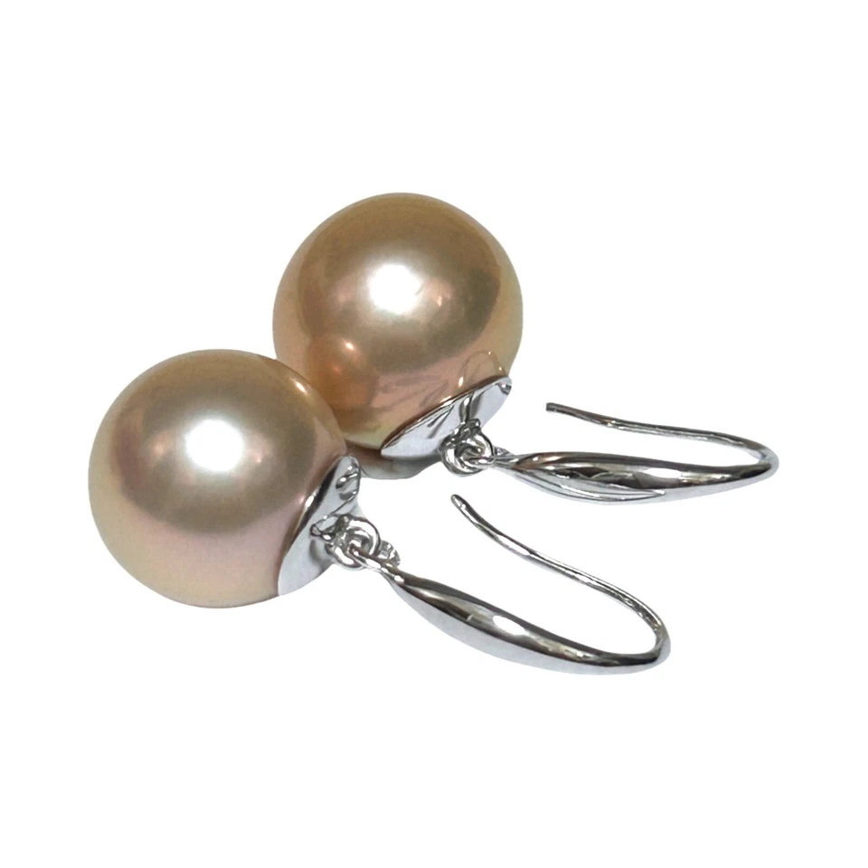 Brincos maciços de gancho de gota de pérola cultivada Edison esférica rosa violeta 12,3 mm - Imagem 4 de 4