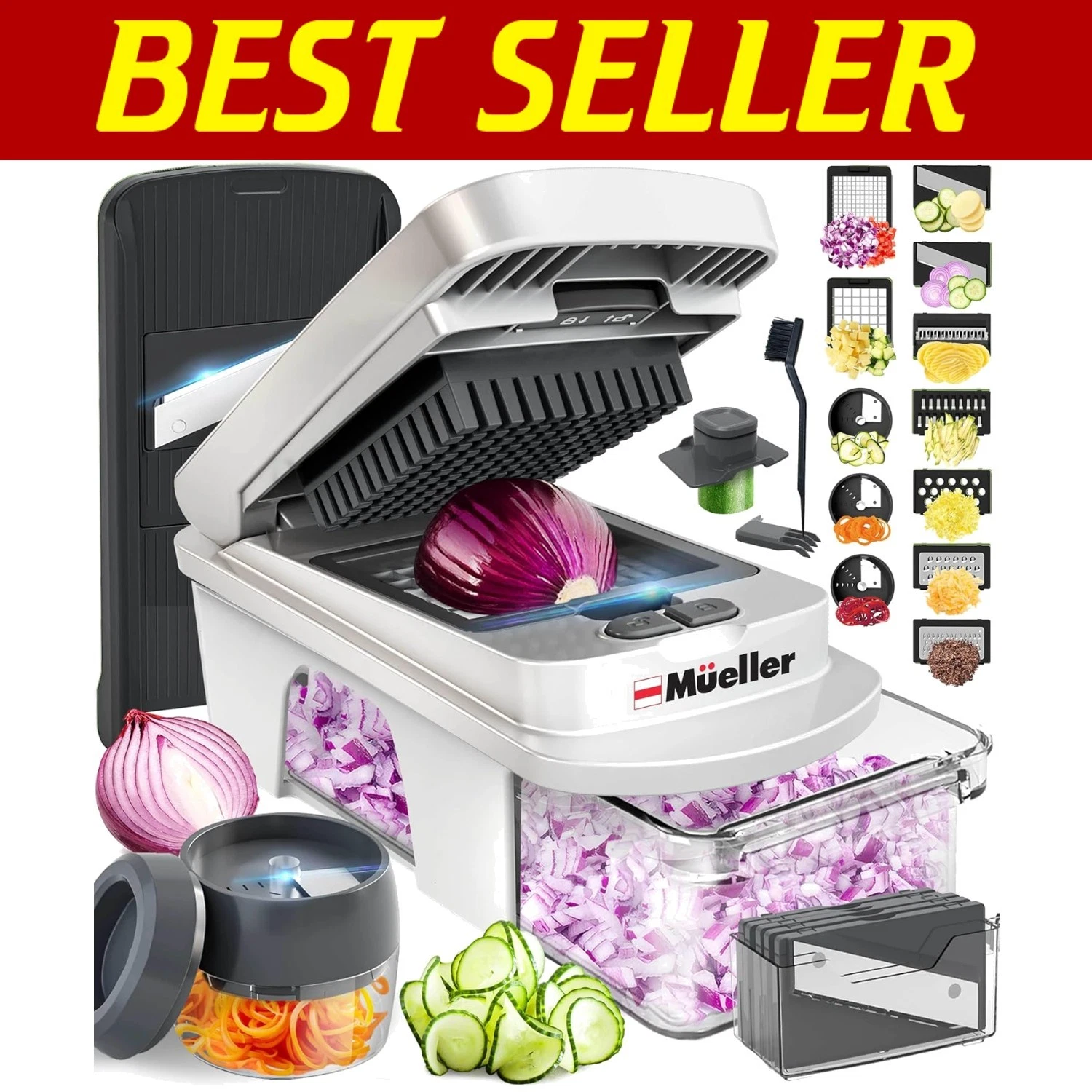 All-in-One Mandoline Slicer with 12 Blades - Compact Kitchen Gadget for Health
