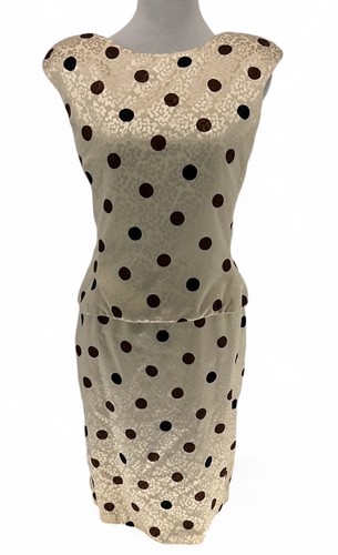 Vintage Valentino Boutique Silk Cream Polka Dot Print Top & Skirt Set Size S