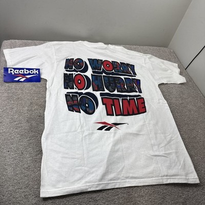 Vintage NOS 90s Reebok Logo L White Graphic T-Shirt - NO WORRY NO HURRY NO TIME