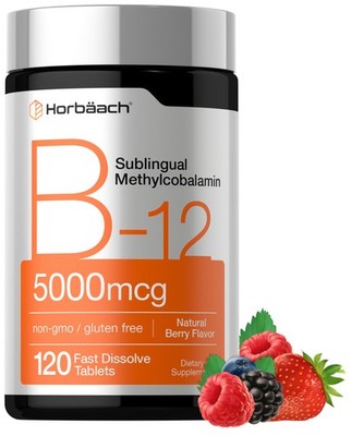 Horbäach B12 Vitamin 5000 mcg | 120 Fast Dissolve 120 Count (Pack of 1)