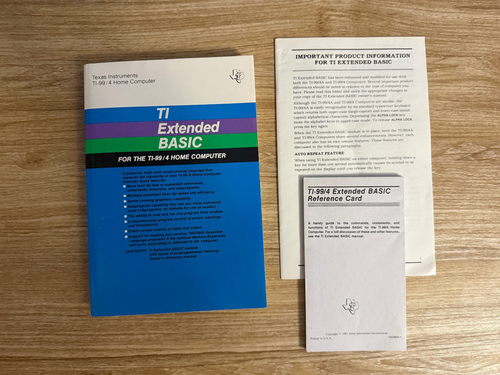 TI-99/4a Extended Basic Manual, Reference Card, and Information Booklet ...