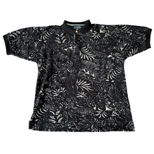 Vintage Chaps Ralph Lauren Polo Dress Shirt Men Size M Floral Black Design AOP