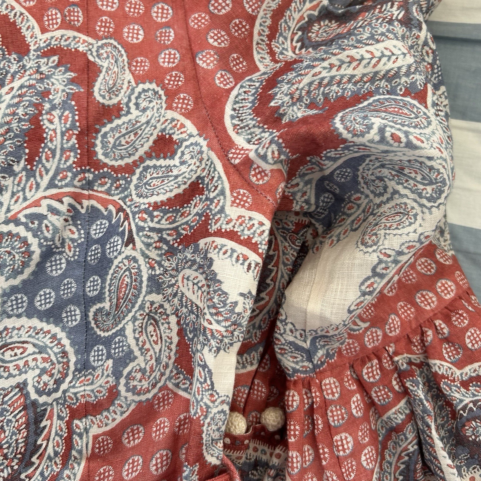 Zimmermann Vitali Tiered Hem Mini Dress Size 0 AU 8/US 4 Red Paisley Linen Belt