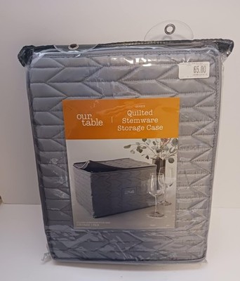 New Bed Bath & Beyond Our Table Quilted Stemware Storage Case for 12 - Dark Grey