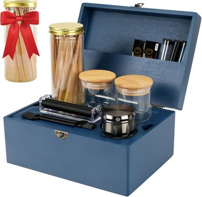 Large Bamboo Storage Box W/ Removable Tray Kit Decorative Box Set Glass Jars &