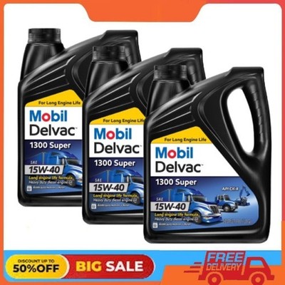 3pack Mobil Delvac 1300 Heavy Duty Synthetic Blend Diesel Engine Oil 15W-40 1Gal