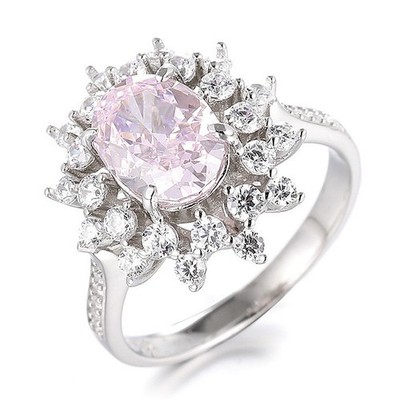 Certified 4ct Oval Cut Lab Grown Ruby Diamond Floral Ring, 18K Gold Vermeil Chic