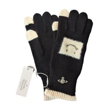 Vivienne Westwood Smiley pattern wool Glove Woman Mitten Japan ♧ Black