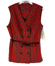 Deadstock VTG 70s Mod Rockabilly Plaid Knit Double Breasted Vest Jacket 14 USA