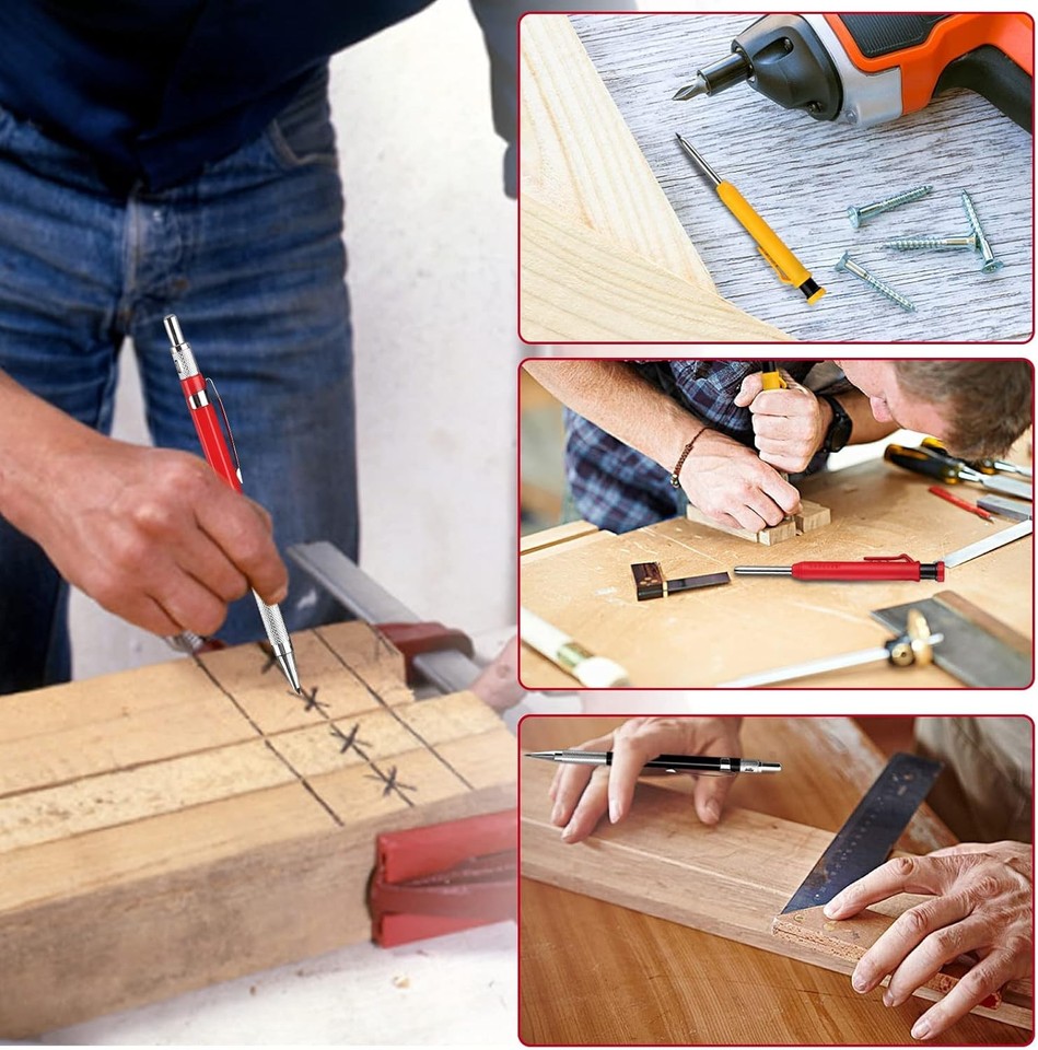 Tischler Bleistifte Set - Mit Anreißwerkzeug & Tiefloch-Markern, 40 Minen