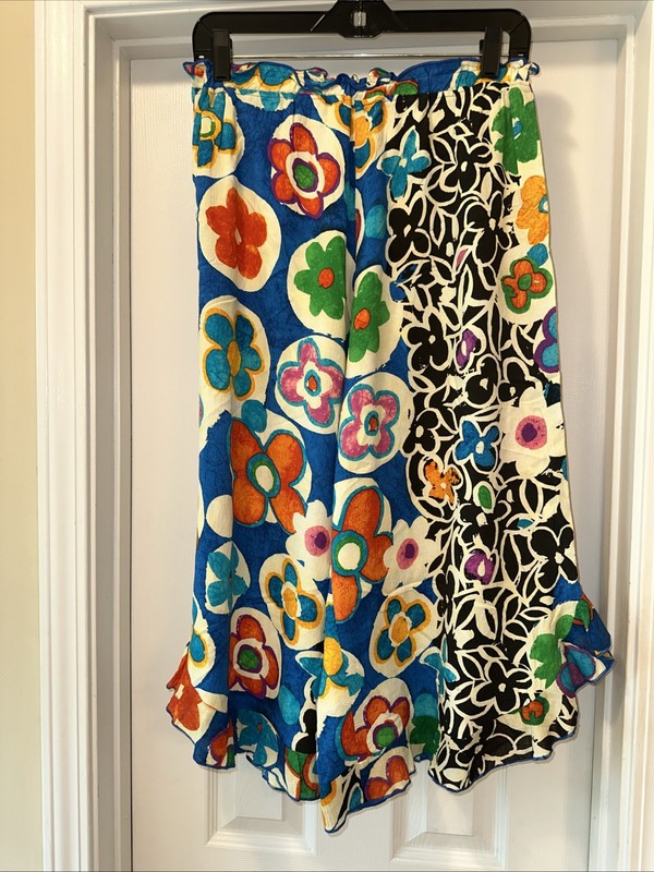Vintage Jams World Voile Bubbles/Reverie Tropical Floral Ruffle Crop Pants -Sz L
